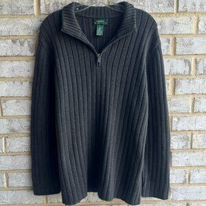 Lauren Ralph Lauren Long Sleeve 100% Cotton 1/2 Zip Ribbed Gray Sweater Size XL